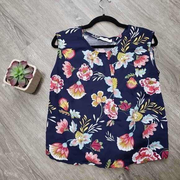 Promod Floral Sleeveless Popover Blouse Sz M - Picture 1 of 8